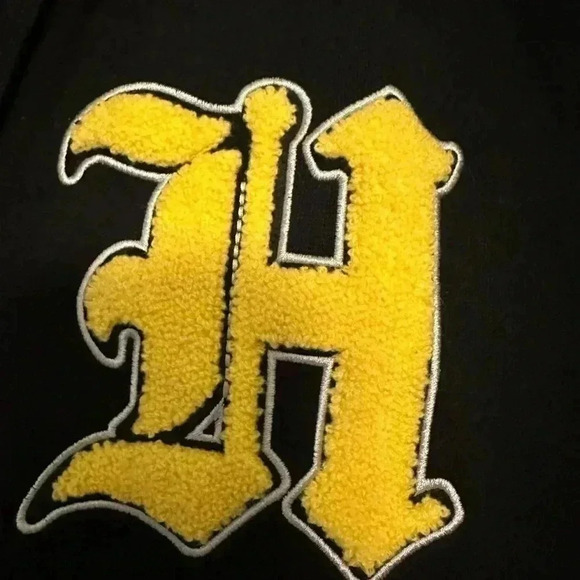 Harry Potter Hufflepuff Varsity Letterman Jacket Hoodie Men's X-Large Black Gray - Picture 5 of 6